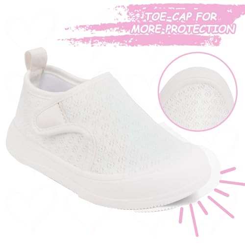 Toandon Toddler Girls Knit Straps Sneakers Walking Shoes Little Kids Adorable Breathable Lightweight Easy Slip On Non Slip Comfortable Soft Flexible Soles White mesh Size 124