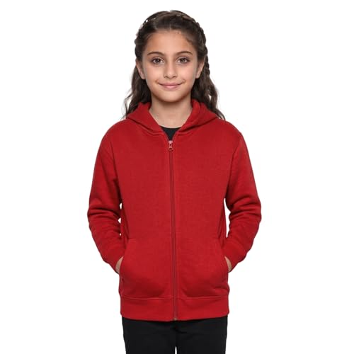 Image of GW CLASSY OUTFIT Kids Girls Boys Zipper Hoodie Unisex Fleece Zipper Top Jacket PE School Sweat Hoodie Casual Fashion UK Size 4-13 Years (5-6 Years, Red)