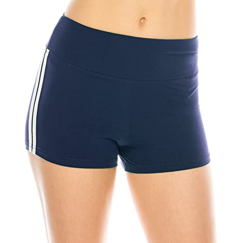 Image of ALWAYS Women's High Waist Spandex Athletic Shorts - Side Stripe Soft Stretch Biker Running Yoga Gym Workout Anti-Chafe Under Dress Layering Short Navy White L