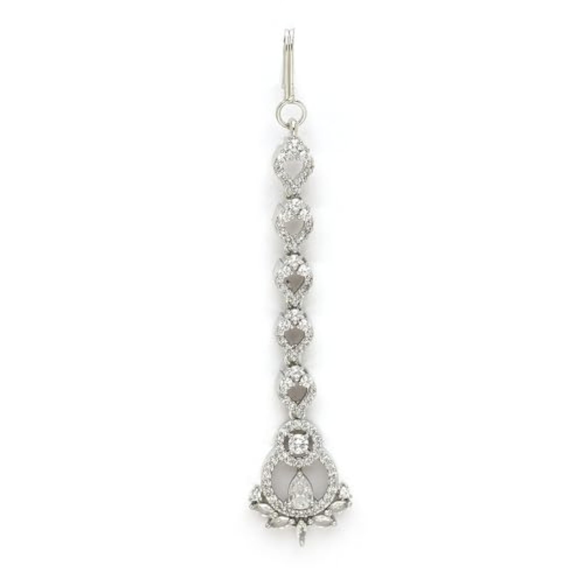 Rhodium Plated Cascaded American Diamond Mangtikka, Elegant Design