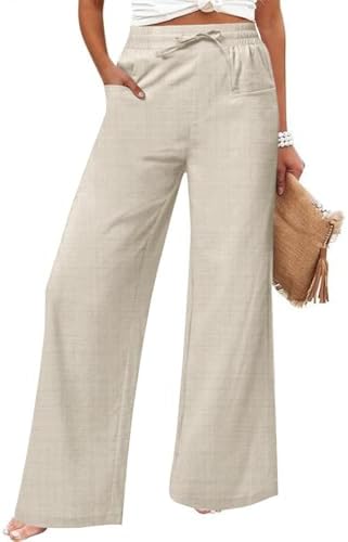 JEKAOYI Women's Casual Linen Wide Leg Pants with Pockets Boho Pal...