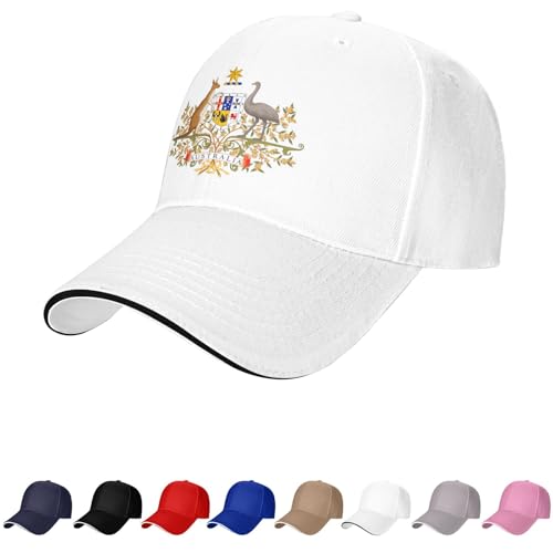Casquette avec emblème australien pour homme et femme avec blason de l'Australie Casquette de baseball Trucker Dad Hat, blanc, Taille unique