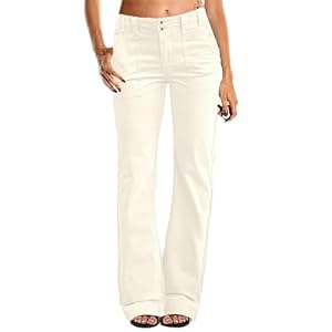 Flamingals Women’s Wide Leg Pants for Women Mid Waist Dress Flare Straight Leg Corduroy Pants Workout Jeans Trendy