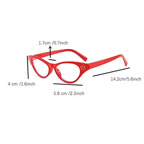Cat Eye Glasses, 2PCS Cat Eye Rhinestone Glasses, Womens Cat Eye Rhinestone Glasses(Red,Black)2