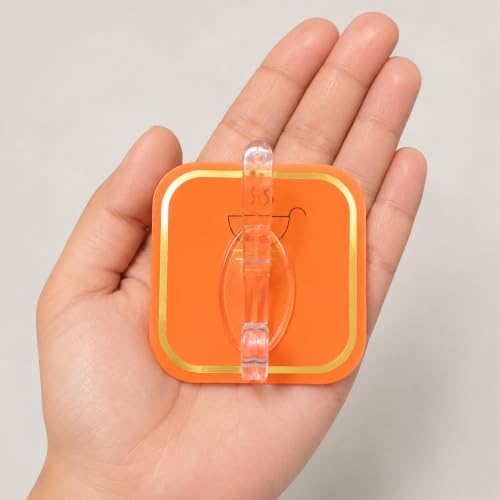 Image of 6 PCS Self Adhesive Wall Hooks Heavy Duty Waterproof Oil Proof No Drill Wall Hanger for Bathroom Kitchen Office Bedroom Coat Towel Keys Bags (6 Pcs, Orange Color)