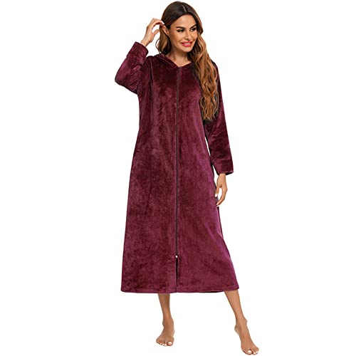ShuoBeiter Damen Zip Up Fleece Robe Plüsch Bademantel weich warm...
