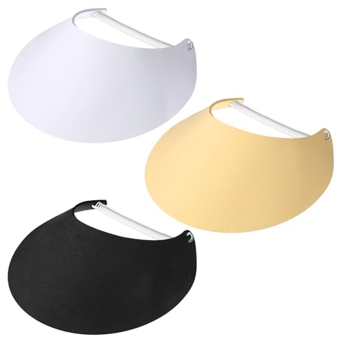 Vabean 3 Pcs Sun Visors for Women Solid String Sun Hat Fabric Foam Adjustable Soft Womens Golf Tennis Visor(Black White Khaki)