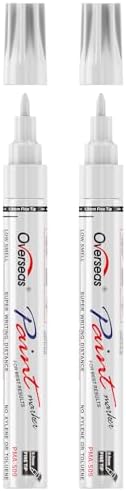 Overseas Oil-Based Fine Tip Paint Marker Pen - 2 Pack White 0.9mm Fine Nib Permanent Markers, Quick Dry, Waterproof, Fade Resistant Paint Pens for Metal, Wood, Rock, Plastic, Ceramics, Rubber, Glass