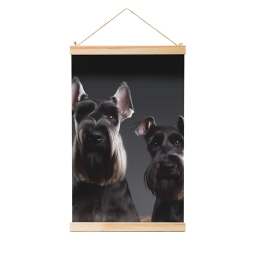 Poster chien schnauzer avec cintre en bois 50x75 cm pour deco salon