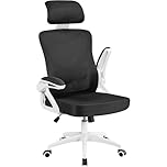 Yaheetech Computer Desk Chair Home Office Ergonomic Swivel Chair with Arms and Height Adjustable Back Support for Study or Manager Work White/Black