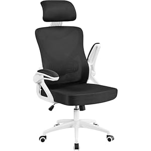 Yaheetech Computer Desk Chair Home Office Ergonomic Swivel Chair with Arms and Height Adjustable Back Support for Study or Manager Work White/Black
