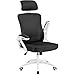 Yaheetech Computer Desk Chair Home Office Ergonomic Swivel Chair with Arms and Height Adjustable Back Support for Study or Manager Work White/Black