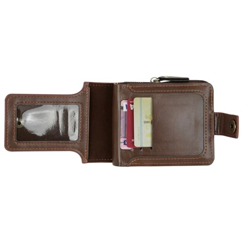 Image of Storite Men's Genuine Leather RFID Blocking Wallet - Zip Around Bifold Design with 11 Card Slots, ID Window & 2 Bill Compartments - Brown (Brown)