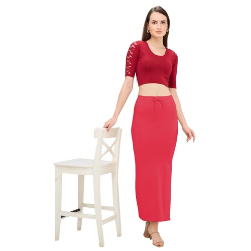 Image of DESI GIRL Cotton Lycra Stretchable Saree Shapewear Petticoat with Drawstring for Women | Fishcut Saree Petticoat with Side Slit for Easy Movement | Saree Shaper | Long inskirt