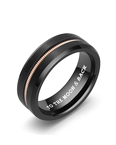 Lerchphi 8Mm Black Mens Tungsten Carbide Wedding Band Groove With Real Guitar String Inlay Comfort Fit, Personalized Promise Rings For Him, Size 10 Ring #TOP22