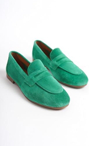 Resim Mubiano Hakiki Deri Collection Kadın Süet Loafer & Babet Yeşil -MCMNG2103-Y, 37 