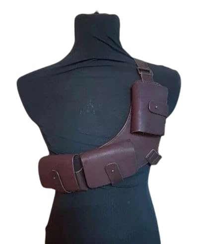 MEDIEVAL 3 Pouch Bandolier Belt 100% Leather with SCA LARP Steampunk