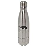 LaserGram Single Wall Stainless Steel Water Bottle, California Republic Bear Flag, Personalized Engraving Included