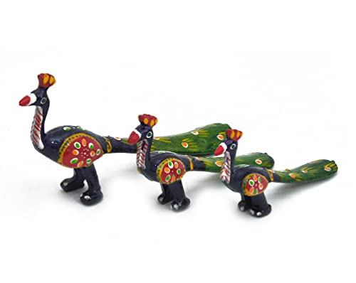 Image of Peacock Decor Indoor Home Decorations Craft Pop Peacock Statues and Wedding Gifts Green & Yellow (Set of 3)