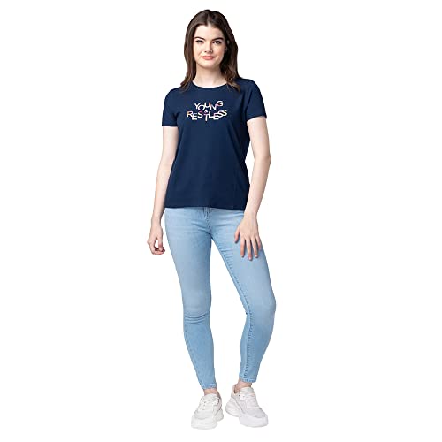 Image of Spykar Printed Blended Round Neck Women's Regular Fit Top