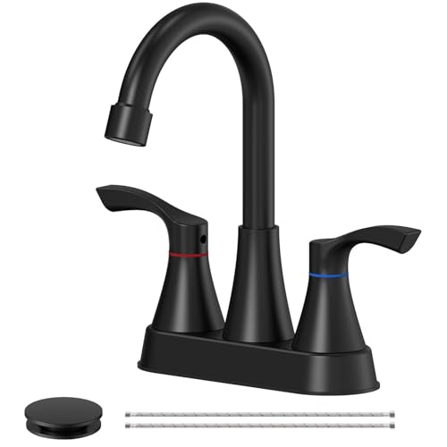 Matte Black Bathroom Faucet 3 Hole 4 Inch Stainless Steel Bathroom Sink Faucets 2 Handle Centerset Faucet for Bathroom Sink Vanity with Pop Up Drain and 2 Supply Hoses by Evolvegoods