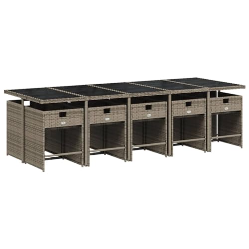 Image of 11-Piece Grey Poly Rattan Patio Dining Set with Removable Cushions for Outdoor Gatherings and Weather-Resistant Comfort