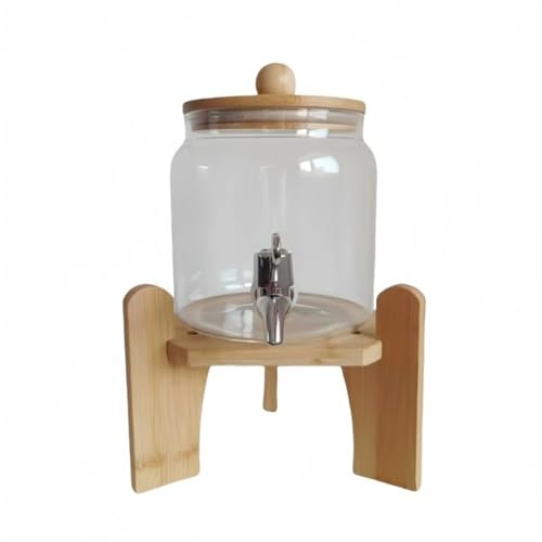 BHJWSA 蛇口付きガラス製ウォータージャグ 大容量 飲料サーバー ベース付き貯水容器 家庭、キッチン、梅酒、ジュース、ビール、レストラン、屋外に最適 (2L)