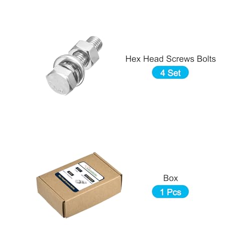 Image of METALLIXITY Hex Head Screws Bolts, Nuts, Flat & Lock Washers Kits (M12-1.75x45mm) 4 Set, Stainless Steel Fully Threaded Machine Screws Bolt Set - for Home Appliance Equipment