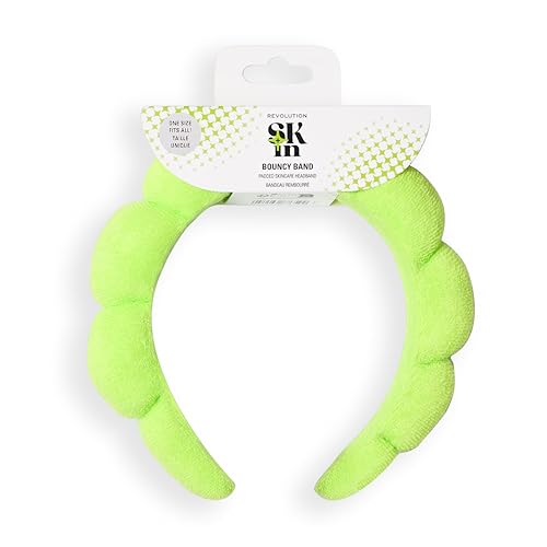 Revolution Skin Padded Headband Green, Diadema acolchada verde para limpieza facial & maquillaje