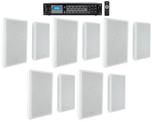 Rockville Bundle RCS180-6 180 Watt 6 Zone 70v Commercial/Amp/Bluetooth Bundle with (5) Pair RockSlim 70W White 5.25
