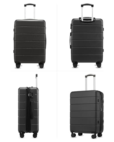Image of YOETEY 24 Inch Checked Luggage with Spinner Wheels, Expandable Hardside Medium Suitcase with 360 Spinner Wheels & TSA Lock, Durable ABS Travel Suitcase for 3-5 Day Trips (24 in, Black)
