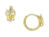 Pendientes de oro amarillo de 14 quilates con circonita cúbica de imitación de diamante de mariposa y alas de ángel con bisagras, medidas de 10 x 12 mm, regalos de joyería para mujeres, Metal,