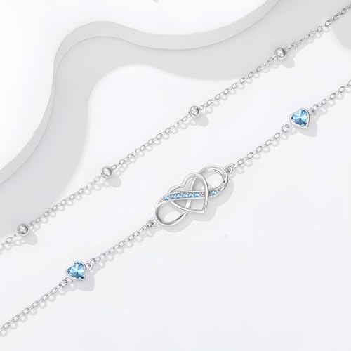 Image of Anklet for Women 925 Sterling Silver Double Infinity Ankle Bracelet Waterproof Summer Jewelry Anniversary Birthday Gifts for Her