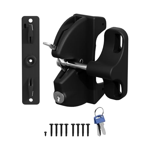 JZVXX Self Locking gate Latch Lockable Latch Key Fence Lock Suitable for Outdoor Gates. Locking gate Latch Fence Hardware Suitable for Metal Wood and Vinyl Fences. Black Finish
