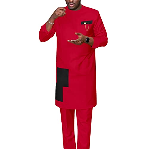 African Ethnic Men's Suit Top Pants Set 2 Pieces Outfit Set Men Clothing Suit Dashiki Shirt Trouser
