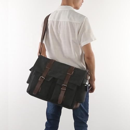 Bolso mensajero de cuero y lona para laptop hasta 17.3 pulg miniatura 2