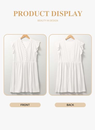 Image of Eytino Plus Size Dresses for Women Summer Ruffle Cap Sleeve Lace V Neck Embroidery Eyelet A Line Dress(1X-5X)