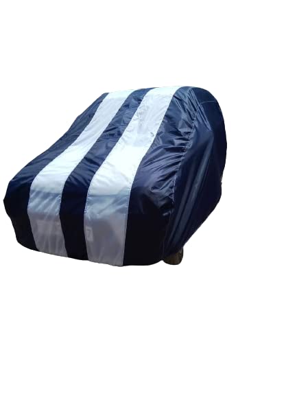 Image of Waterproof Car Body Cover Compatible with Mahindra Bolero Camper 2WD PS BS3 with Triple Threads Stitches in White and Blue