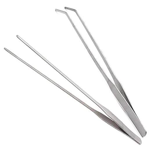 ESKONI 2-Piece Aquarium Tweezers Stainless Steel Straight and Curved Tweezers Set for Fish Tank Aquatic Plants, 27cm/10.6 inches Feeding Tongs for Hold Worms, Reptiles, Lizards, Bearded Dragon