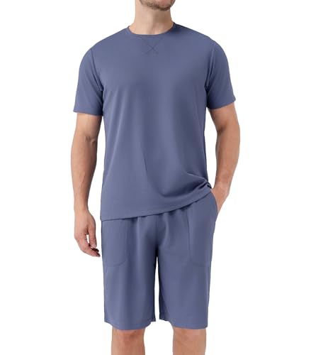 Image of DAVID ARCHY Men's Summer Pajamas Set Lightweight Breathable Short Sleeve Loungewear, Cooling Waffle Knit Sleepwear