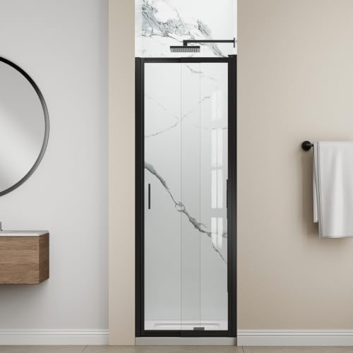 Image of 24-26 inch W x 72 inch H Pivot Shower Door, 3 /16 inch(5mm) Glass, Matte Black