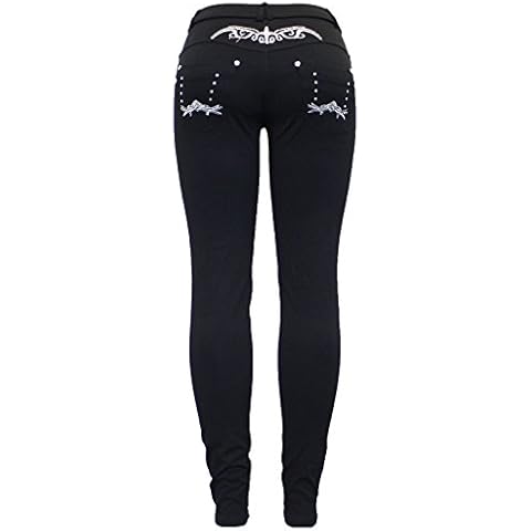 Barfly Fashion New Ladies Womens Black Stretchy Silver Pink Embroidery Diamante Skinny Jeggings Jean Legging UK Size 8-26 (12, Black/Silver) Cover