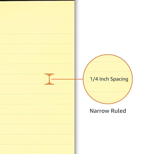 amazon basics Narrow Ruled Writing Pad - 5 x 8 Inches, 50 Sheets, Pack Of 12 (Canary)