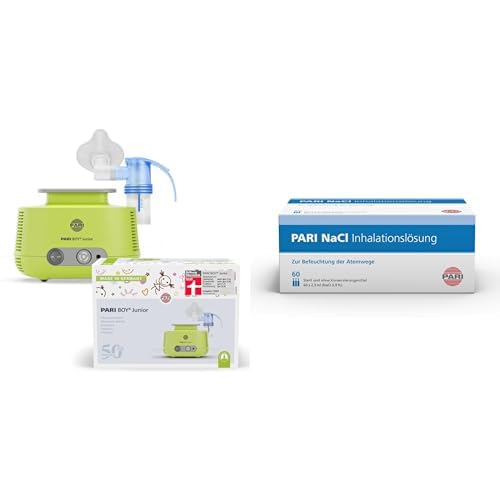 Bundle aus Pari Boy Junior, Inhalationsgerät Zur Behandlung von Atemwegserkrankungen, für Kleinkinder Und Babys Ab 1 Monat + PARI NaCl Inhalationslösung, 60 St. Ampullen