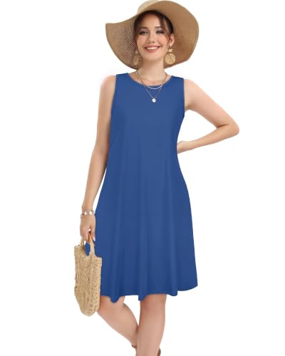 Image of elescat Women's Summer Dresses Casual Sleeveless Loose Sundress with Pocket