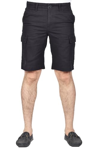 Soroor Mens Cargo Shorts, 100% Cotton Relaxed Fit Men's Shorts, Breathable for Outdoor, Hiking, Work | Tactical Combat Cargo Short with Pockets | Midnight Black - 30W