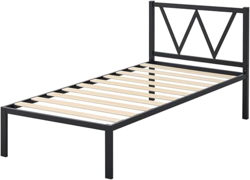 HOGAR24 ES | Vic | Estructura Cama Metálica con Cabecero | Somier de Láminas de Madera | Soporte Óptimo del Colchón | Incorpora 5 Patas | Color Negro | Medidas: 90x190 cm.