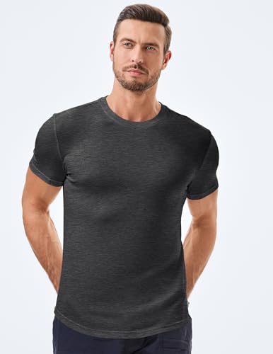 Image of JMIERR Mens Short Sleeve T Shirt Summer Muscle Slim Fitted Crewneck Longline Tees Shirts for Gym Workout