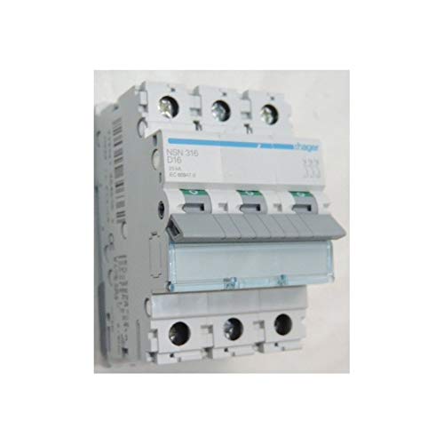Disjoncteur 16A 3P courbe D 25kA 3M bornes vis HAGER NSN316
