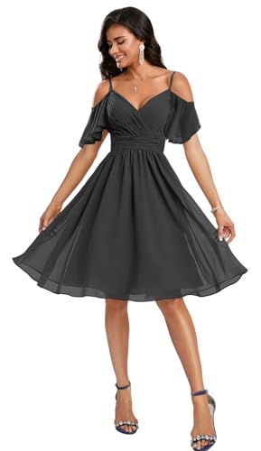 Cold Shoulder Bridesmaid Dresses with Sleeves Short Formal Dress for Women V Neck Evening Gown3